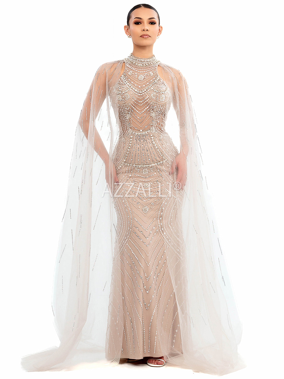 Azzalli Luxury Beaded Gown Dress Canada USA Australia UK Europe United Kingdom Hand Embellished Evening Dress Affordable Luxury   Worldwide Shipping Black Tie Wedding Event Mother of the Bride Prom Reception High End Quality Celebrity Fancy Elegant Timeless Sophisticated Feminine Sexy High Split Fitted Hourglass Flattering Local North American Couture Brand Name Azzalli  Women Prom Dress Prom Gown 